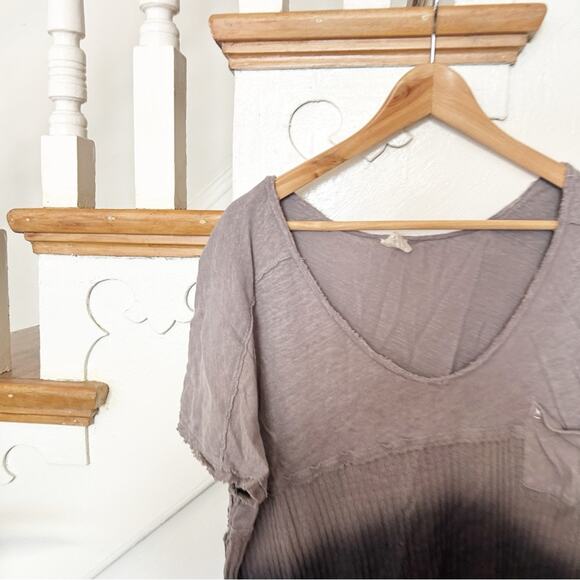 Free People We The Free Sun Dial Tee Linen Blend Dip Dye Short Sleeves Size XS - Picture 3 of 9